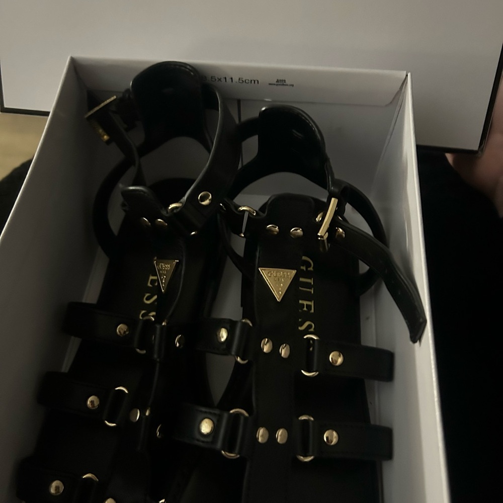 GUESS Black Sandals with Gold Details